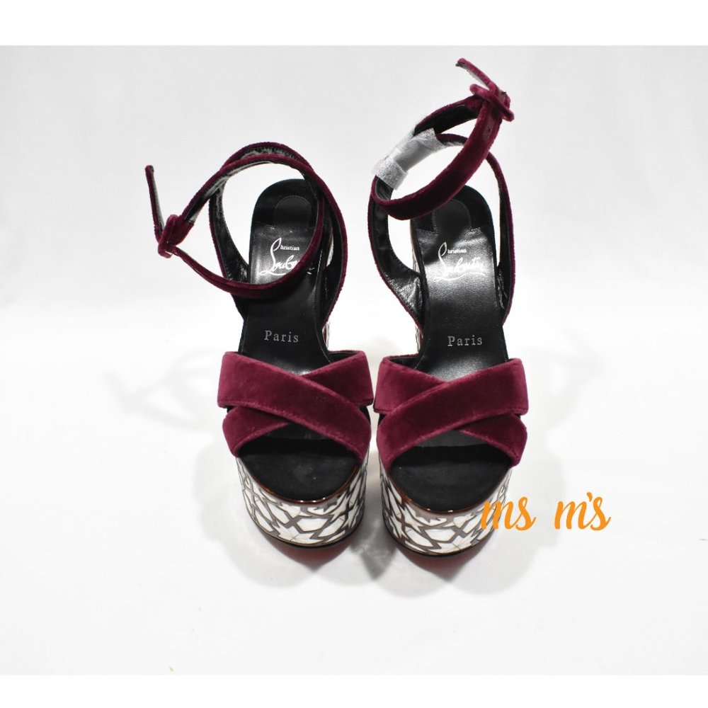 NIB CHRISTIAN LOUBOUTIN Velvet Platform Sandals Heels - Picture 4 of 9